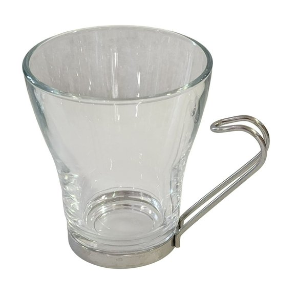 Vintage Clear Glass Cappuccino Expresso Tea Cup Coffee Mug Set of 7 Metal Handle - Picture 8 of 16